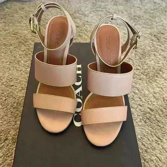 COACH Kaye Leather Block Heel Sandal, Nude Pink - Picture 4 of 4
